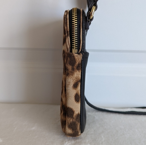 Aimee Kestenberg Phone Crossbody Leather Calf Hair Leopard Print Brown Black NWT - Picture 8 of 16